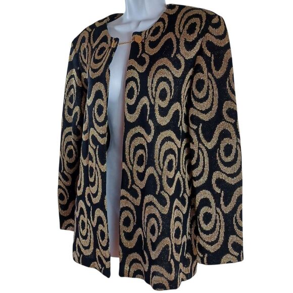 Charleston Rags Y2K Gold Swirl Metallic Jacket Sz 12 | Made USA | Holiday Glam - Picture 3 of 8